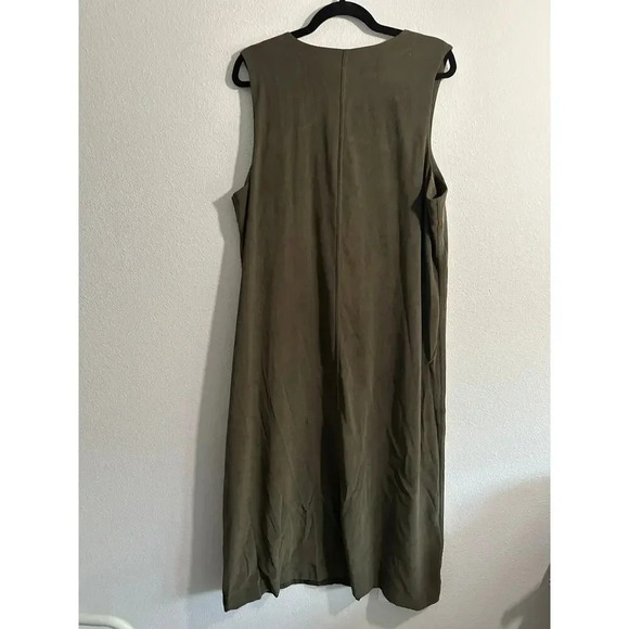 Christopher & Banks Maxi Dress Womens 16 Olive Green Round Neck Button Suede - Picture 7 of 10